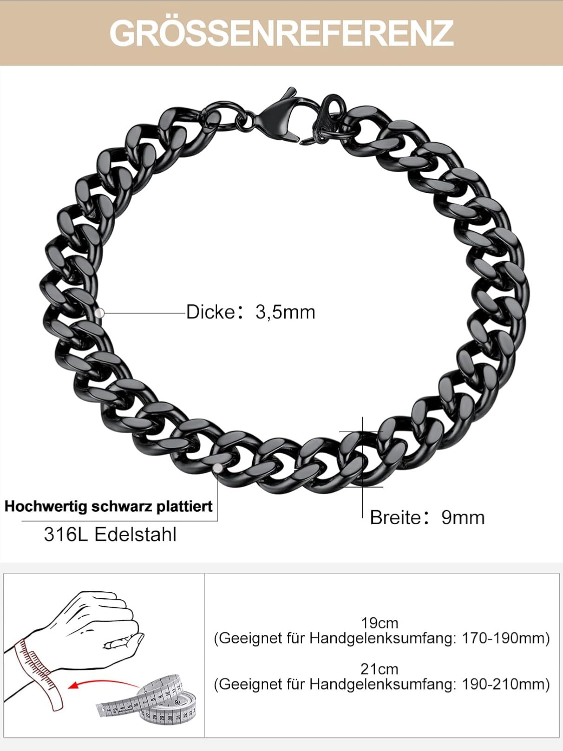 Thumbnail 5 de FindChic Panzerarmband aus Edelstahl mit Schmuckbox, 5/7/9/12 mm
