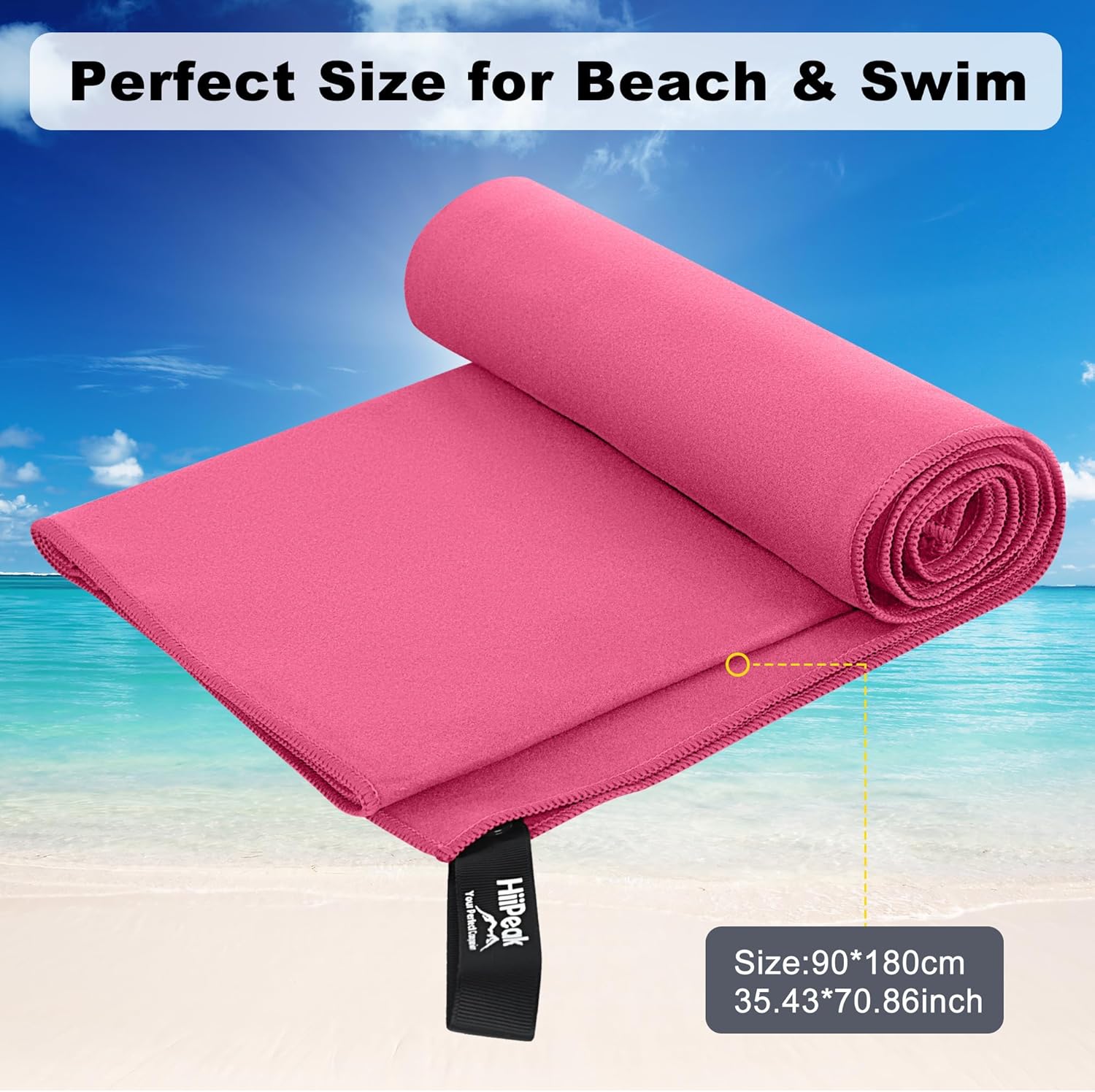 Thumbnail 2 de HiiPeak Microfibre Towel Compact Camping & Beach Towel (180cm x 90cm) – Quick Dry Lightweight Absorbent – Watermelon Red (1 pack)