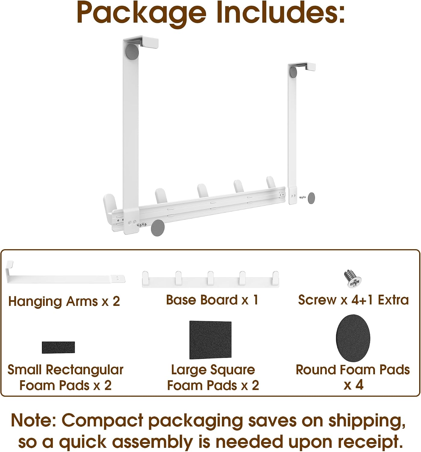Thumbnail 3 de KitchLife L40U Over-the-Door Hook Rack, 15.75-Inch Arm, 5 Hooks, Glossy White