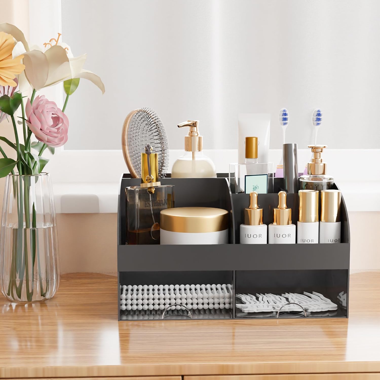 Thumbnail 5 de COMFYROOM Makeup Bathroom Organizer, 6 Compartments and 2 Drawers, Black