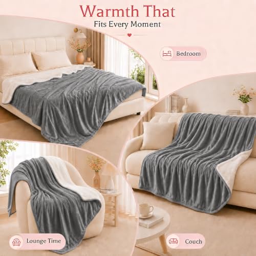 Detalle de Arrylins Heated Electric Blanket Throw, 130 x 180 cm, Flannel and Sherpa