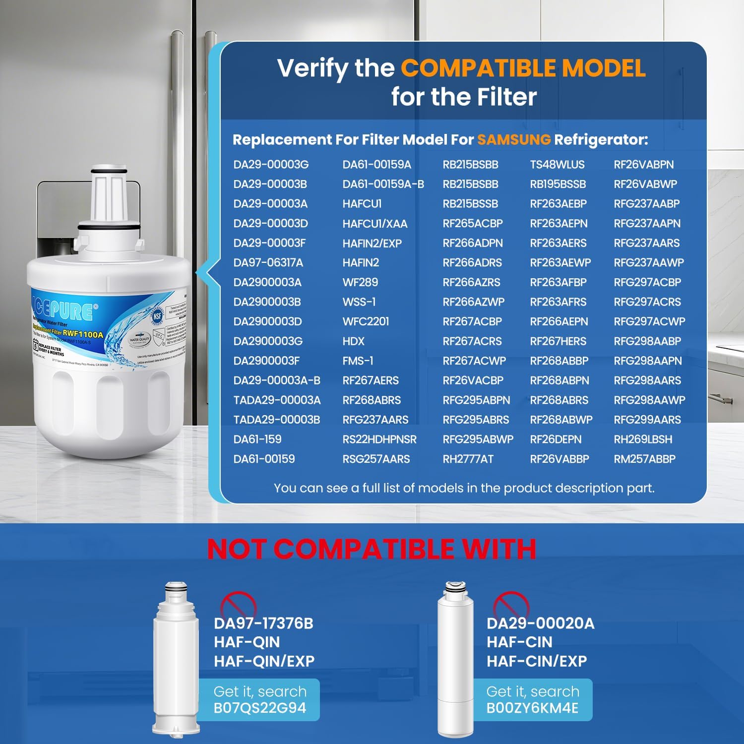 Thumbnail 1 de ICEPURE RWF1100A Refrigerator Water Filter, 3-Pack for Samsung-Compatible Models