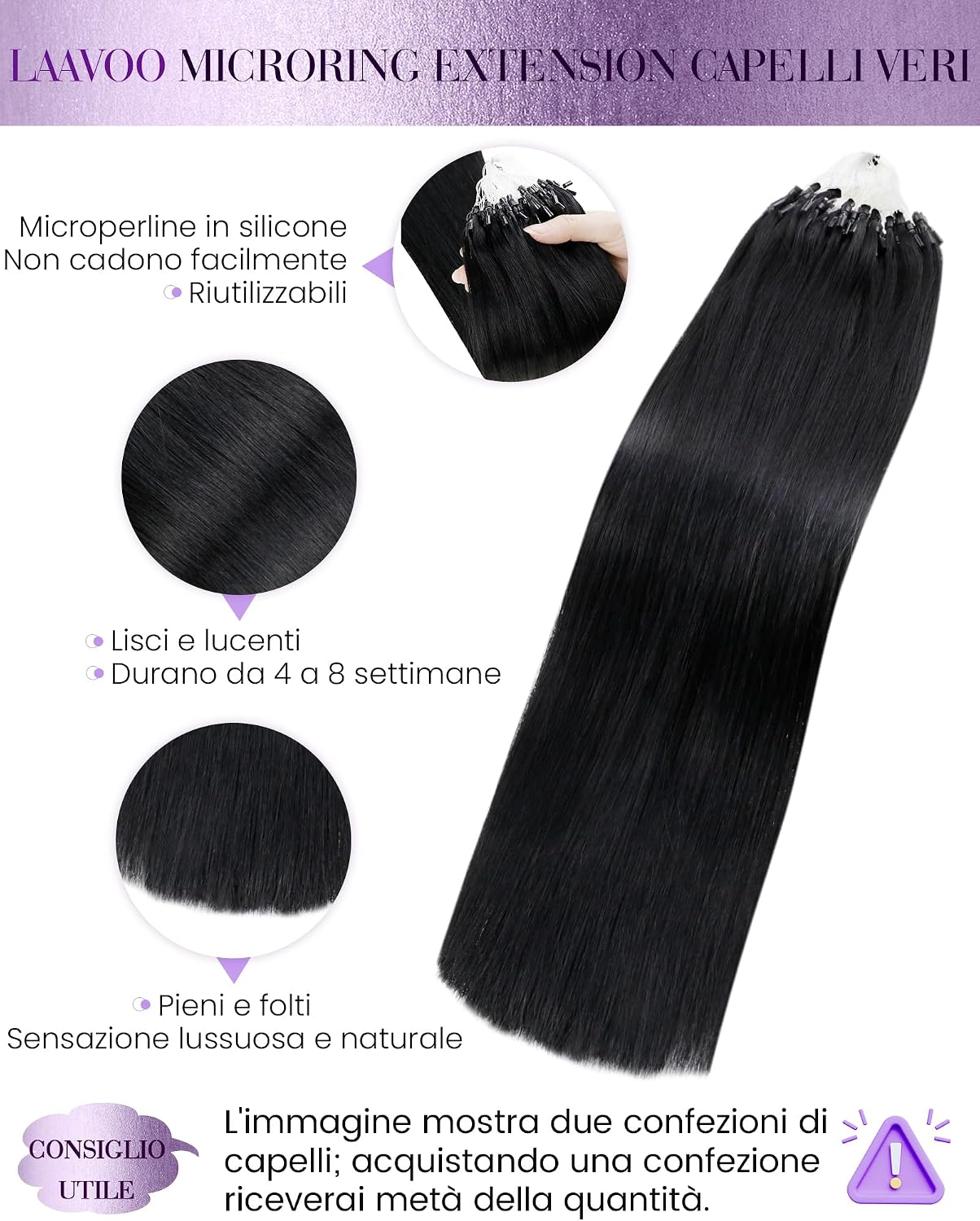 Detalle de LaaVoo extension microring capelli veri 50 g