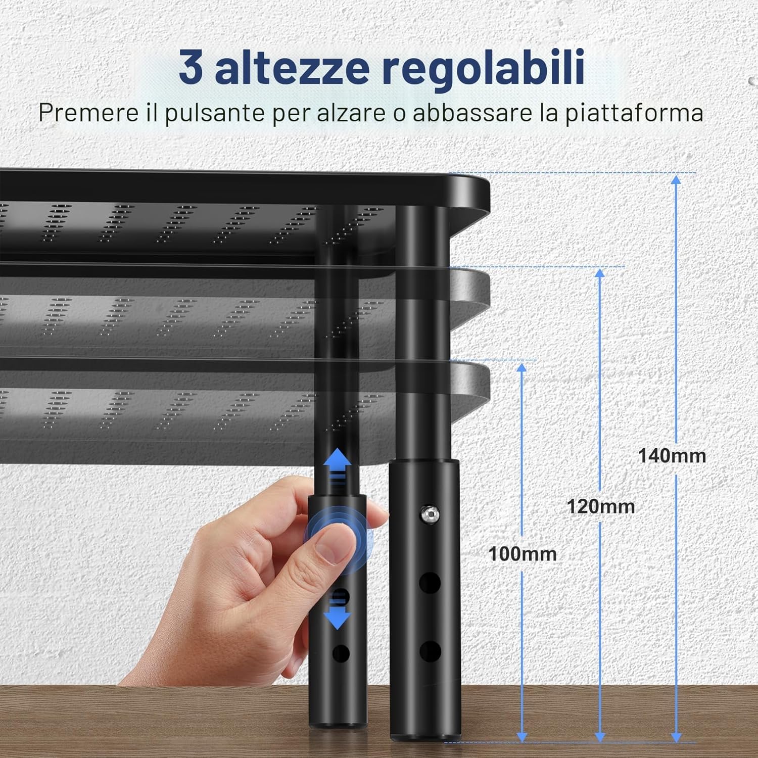 Detalle 2 de suptek Supporto per Monitor Rialzo da Tavolo Nero, ergonomico e regolabile in altezza