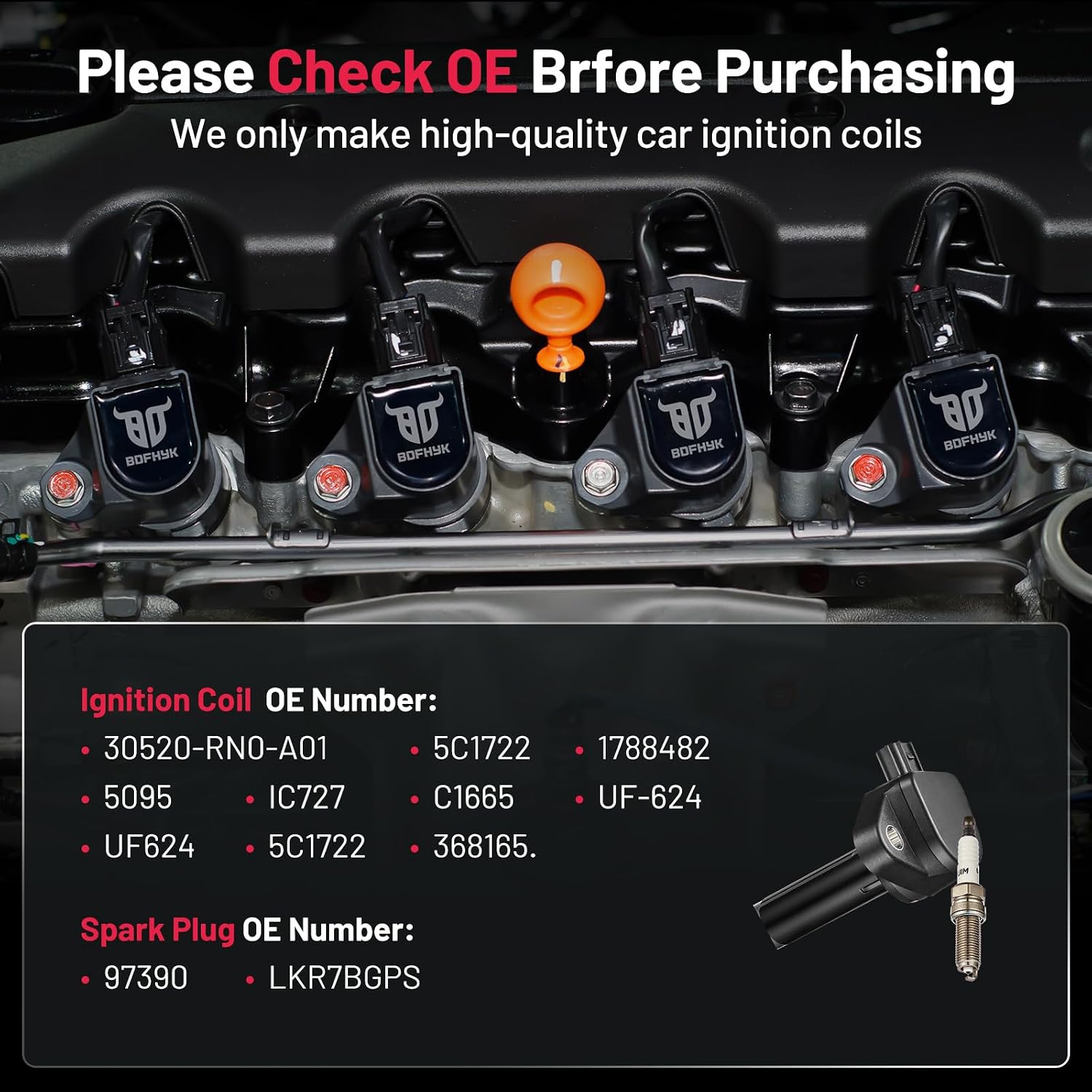 Detalle de BDFHYK UF603 Ignition Coils Set of 6 with Iridium Plugs