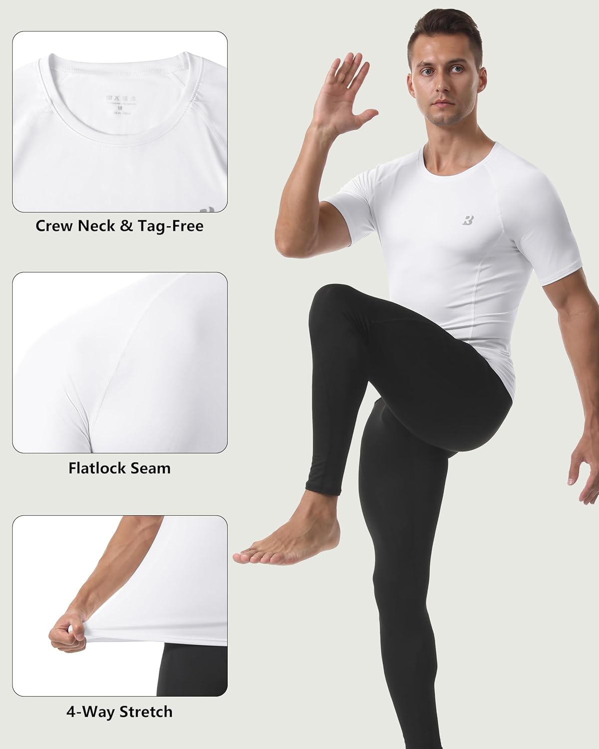 Thumbnail 3 de Roadbox Men’s Short Sleeve Compression Shirt (Cool Dry Base Layer) — Athletic Workout Undershirt