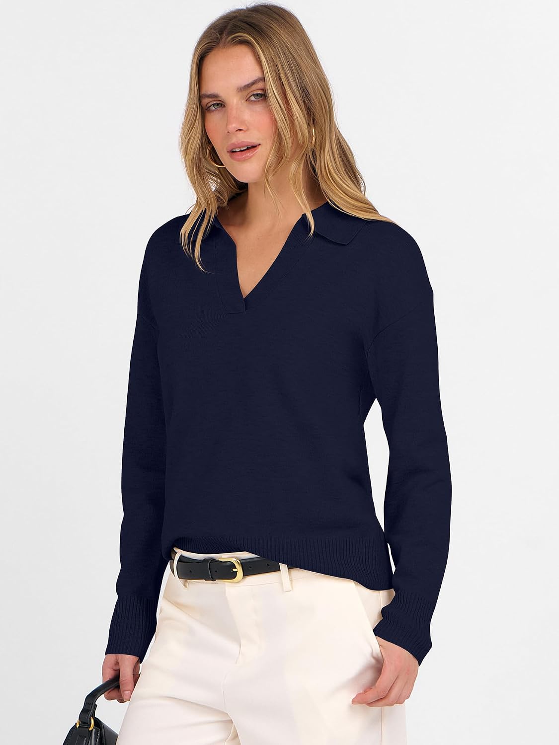 Thumbnail 4 de ANRABESS Womens Polo V-Neck Long Sleeve Sweater