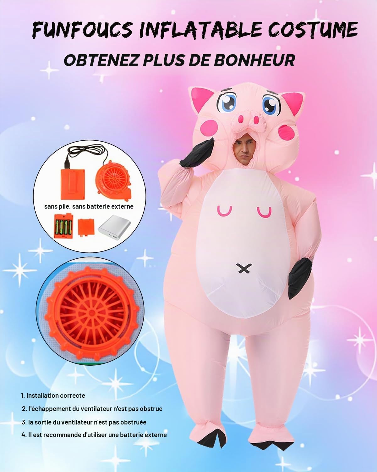 Detalle de Costume de cochon gonflable T-rex pour adulte – costume humoristique pour Halloween et fêtes