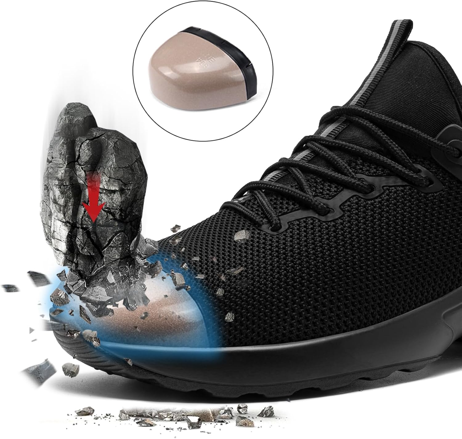 Detalle de LARNMERN Waterproof Safety Trainers with Steel Toe Cap – Cushioned Slip-On Work Shoes