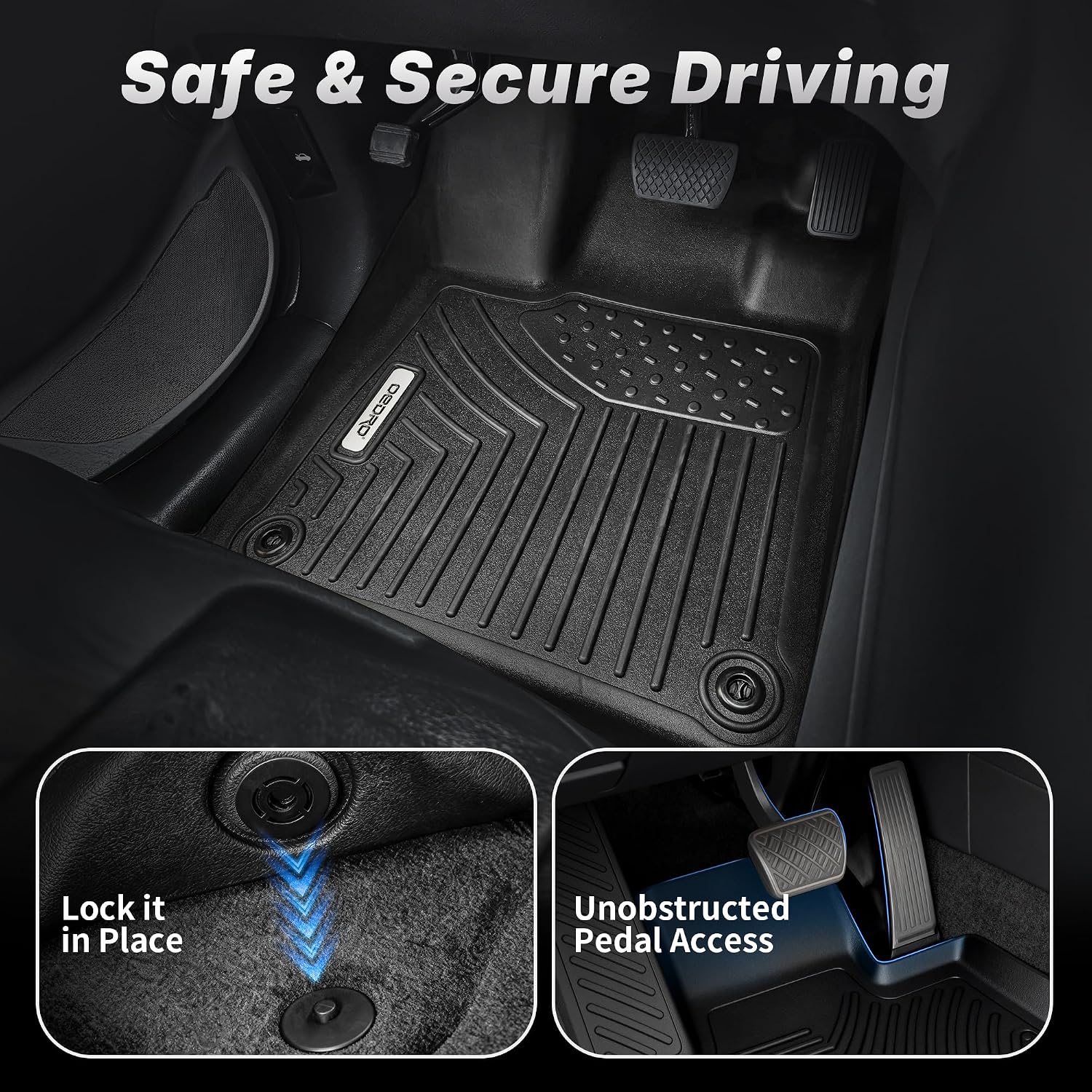Thumbnail 2 de OEDRO All-Weather Floor Mats for 2019-2026 Chevy Silverado / 2020-2026 GMC Sierra Double Cab (No Rear Underseat Storage) - 2 Front + 1 Rear, TPE