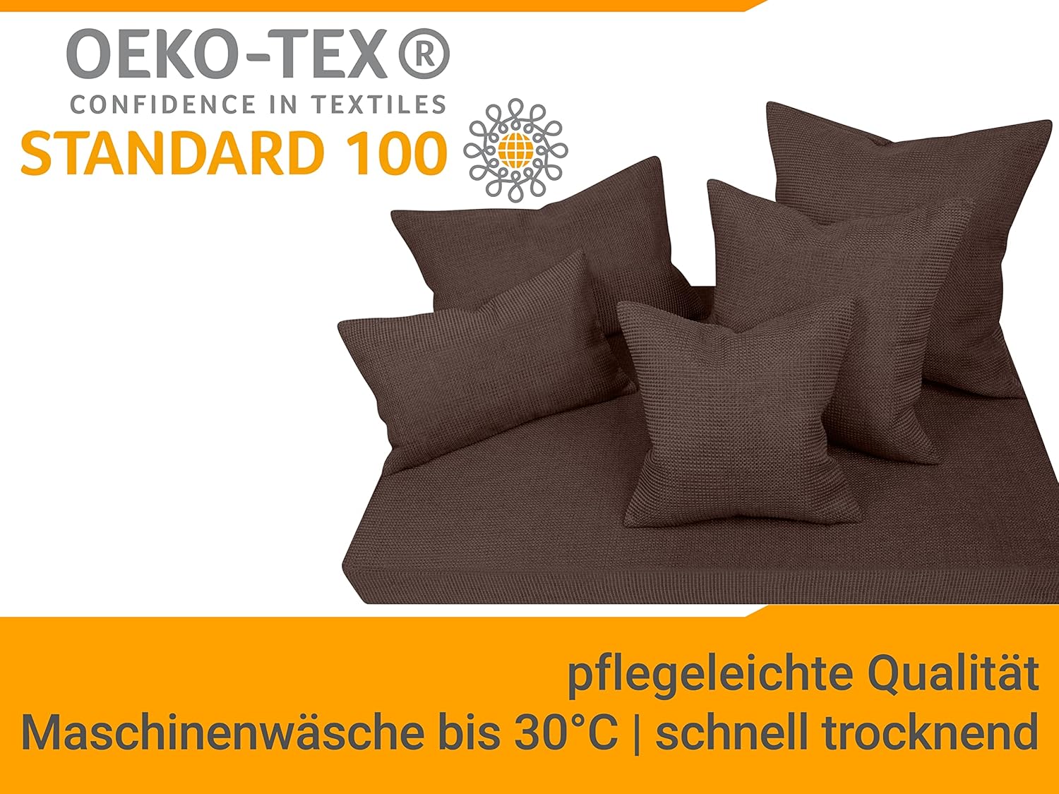 Thumbnail 5 de Housses de coussin npluseins Lot de 2 50x50 cm – Motif texturé marron chocolat