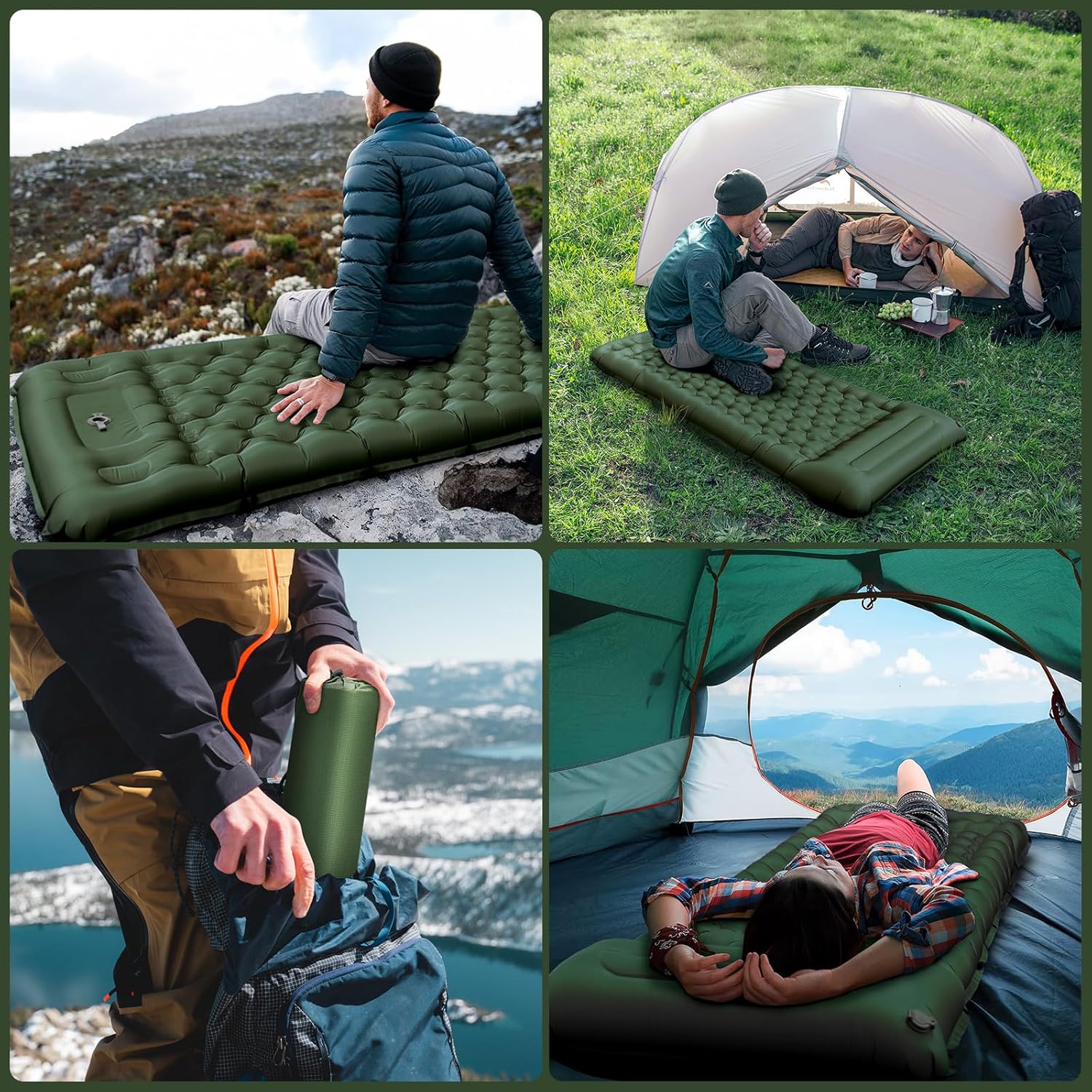 Thumbnail 6 de NAPASA Isomatte Camping 14 cm – Verdickte, wasserfeste Luftmatratze mit integrierter Fußpumpe und Kissen (Grün)