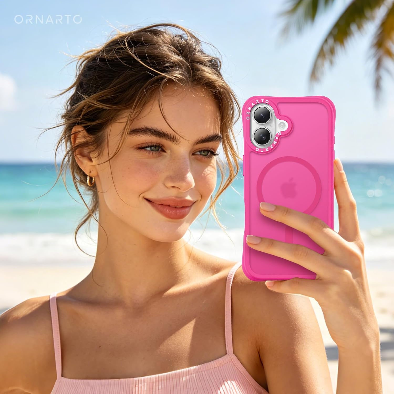 Detalle 1 de ORNARTO iPhone 16 Case, Hot Pink, MagSafe Compatible, 20-Foot Drop Protection