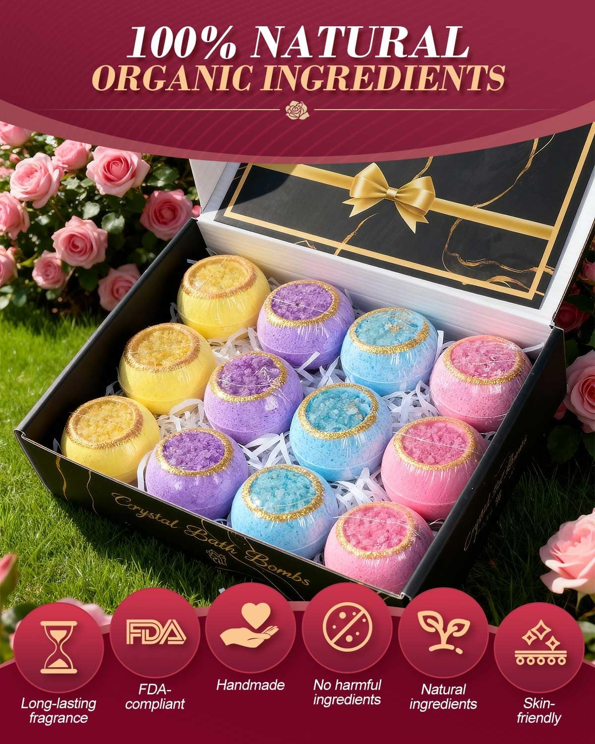 Detalle de Luxury Crystal Bath Bombs Gift Set for Women – 12 moisturising bath bombs with 4 scents