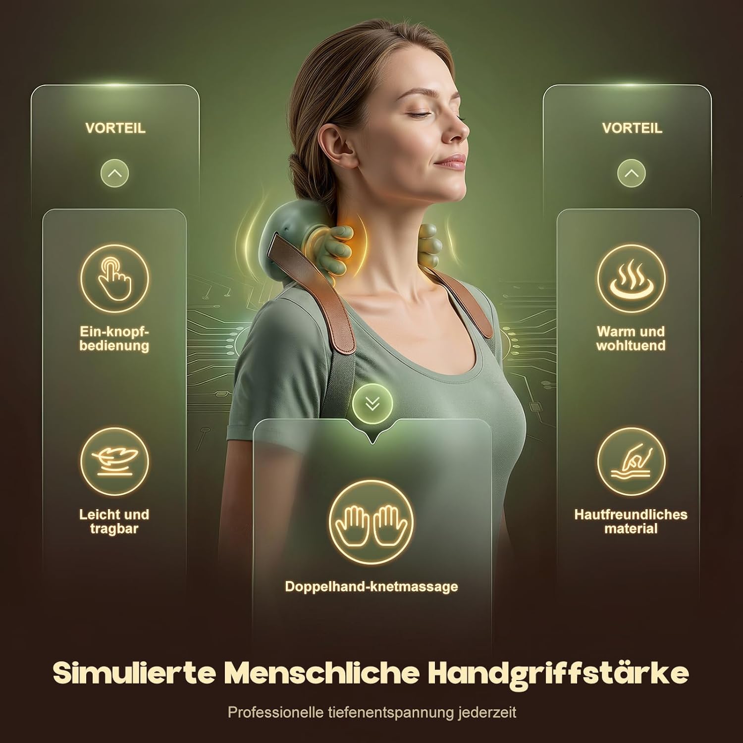 Detalle de 4D Nackenmassagegerät mit Wärme – Tragbares Nackenmassagegerät in Grün