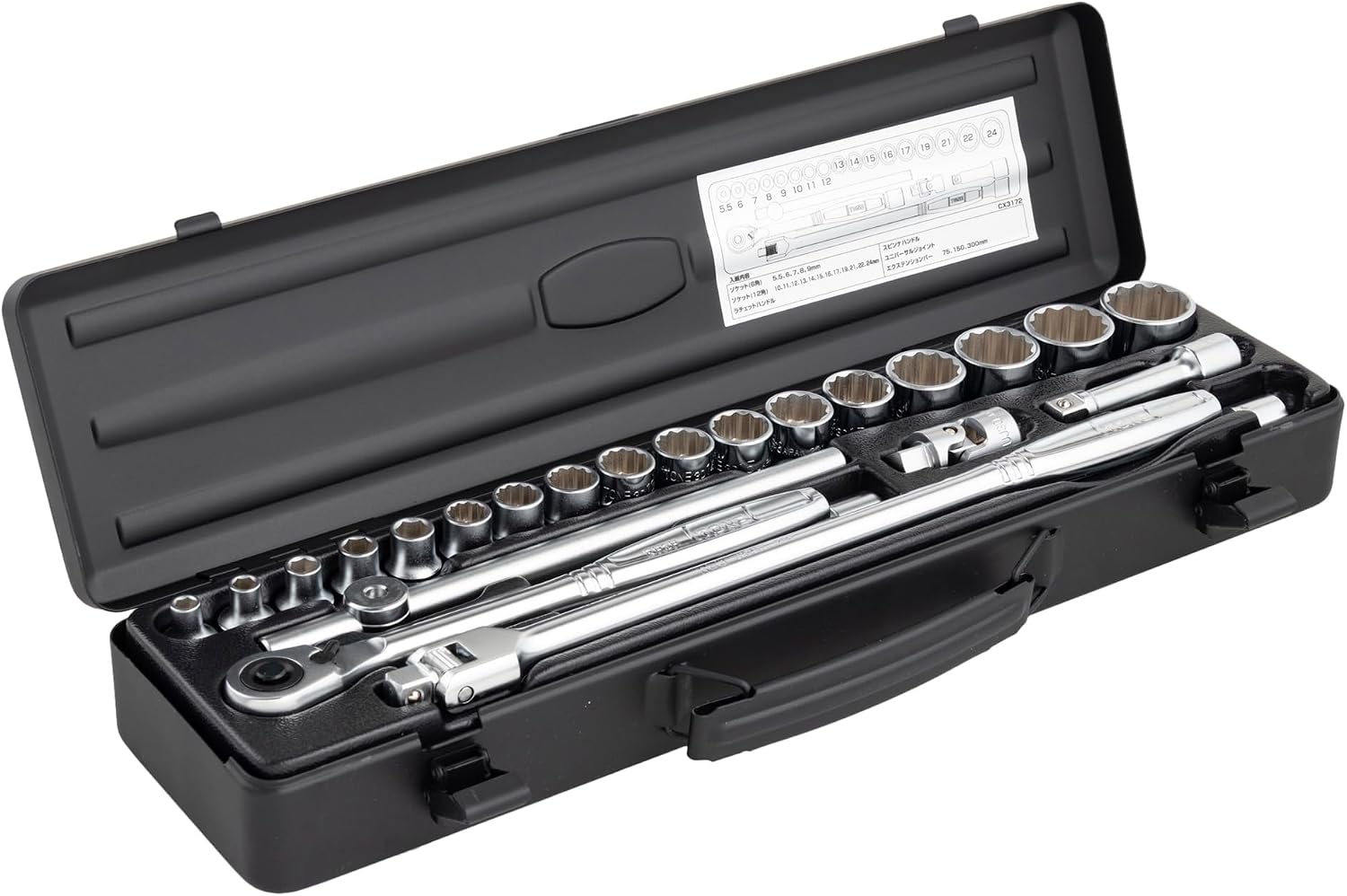 Detalle de トネ(TONE) CX3172BK ソケットレンチセット 差込角9.5mm・24点・マットブラックケース