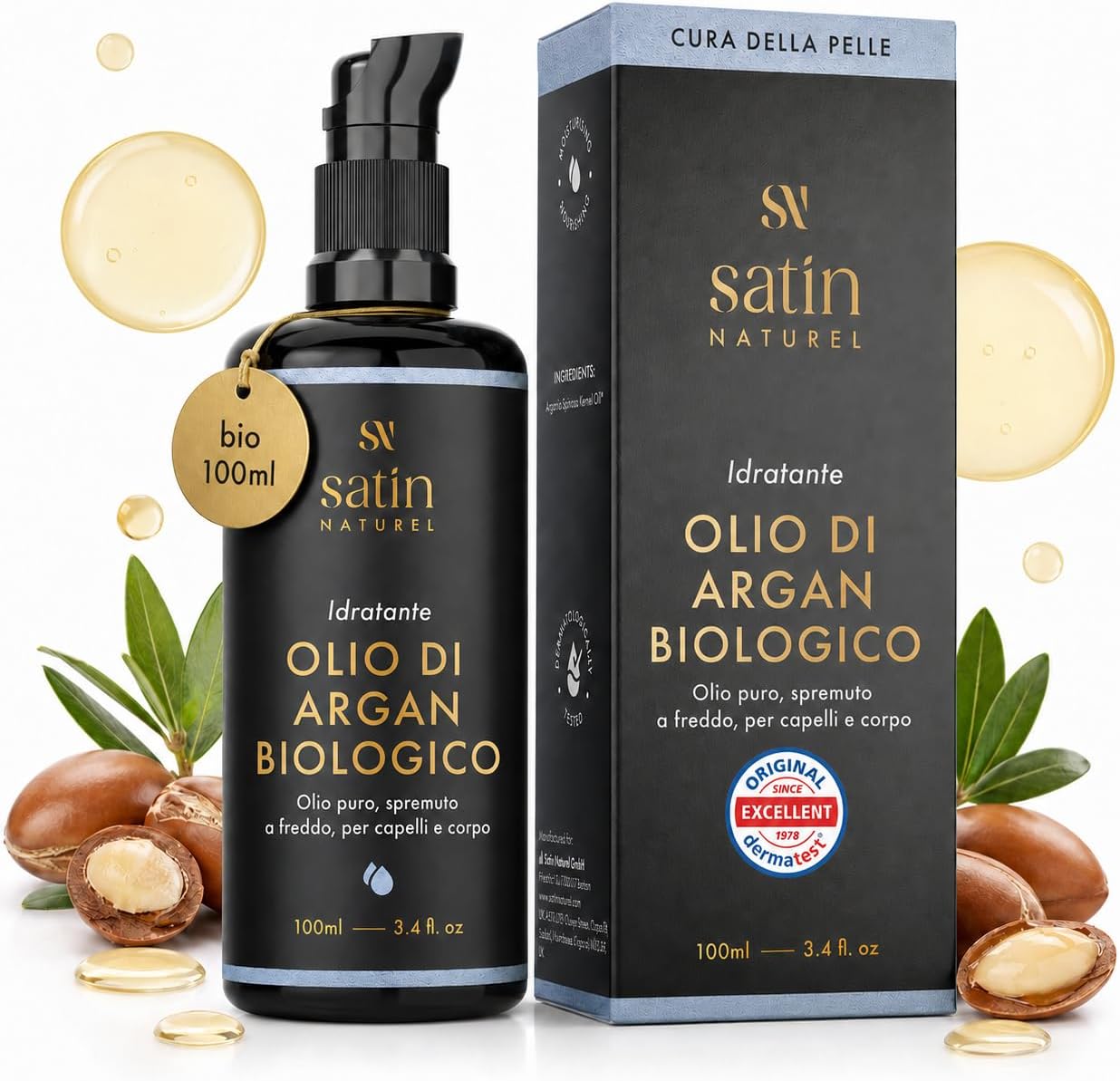 Detalle de Olio di Argán Bio Satin Naturel 100 ml – 100% Olio Puro spremuto a freddo