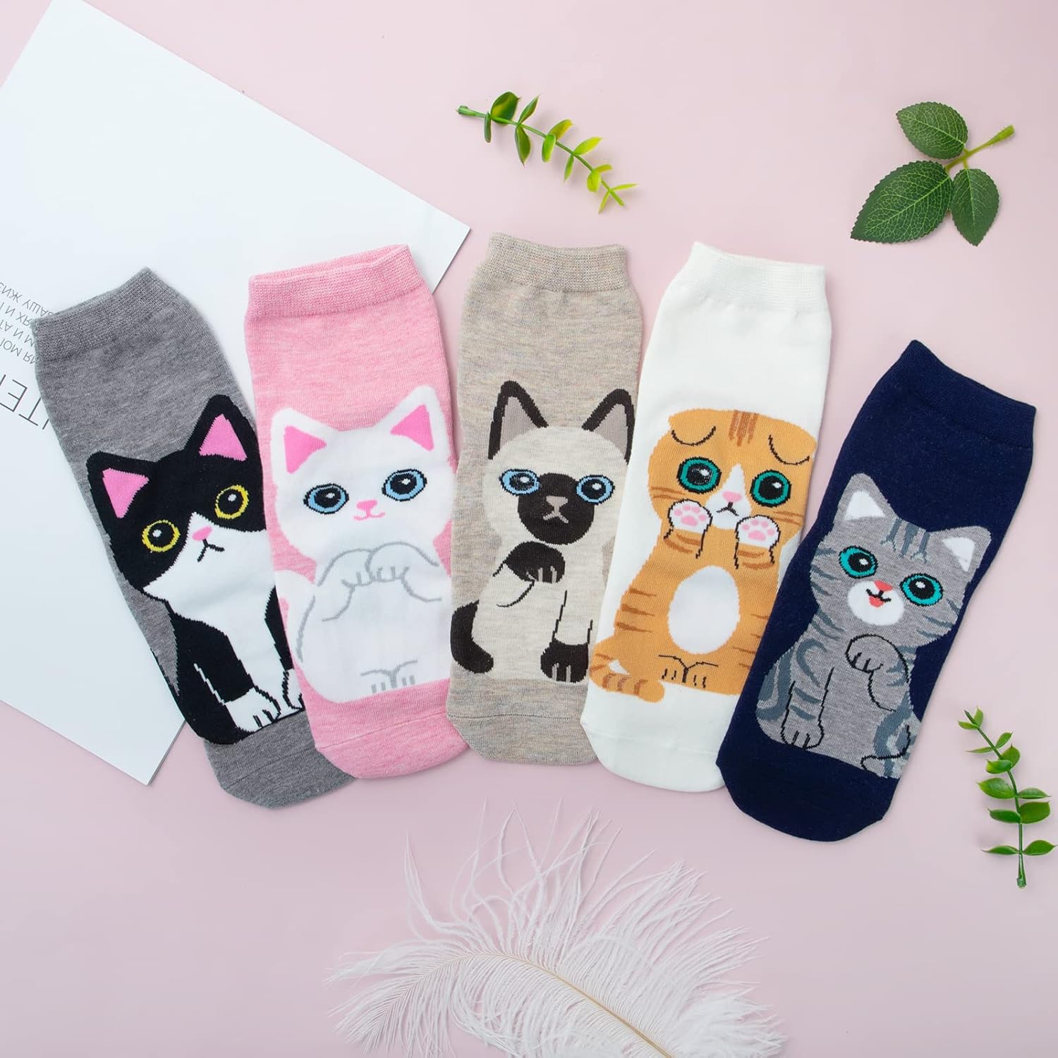 Thumbnail 3 de Womens Socks Ladies Breathable Soft Cotton Crew with Cute Dog Animal Patterns – 5 Pairs, Multicolour