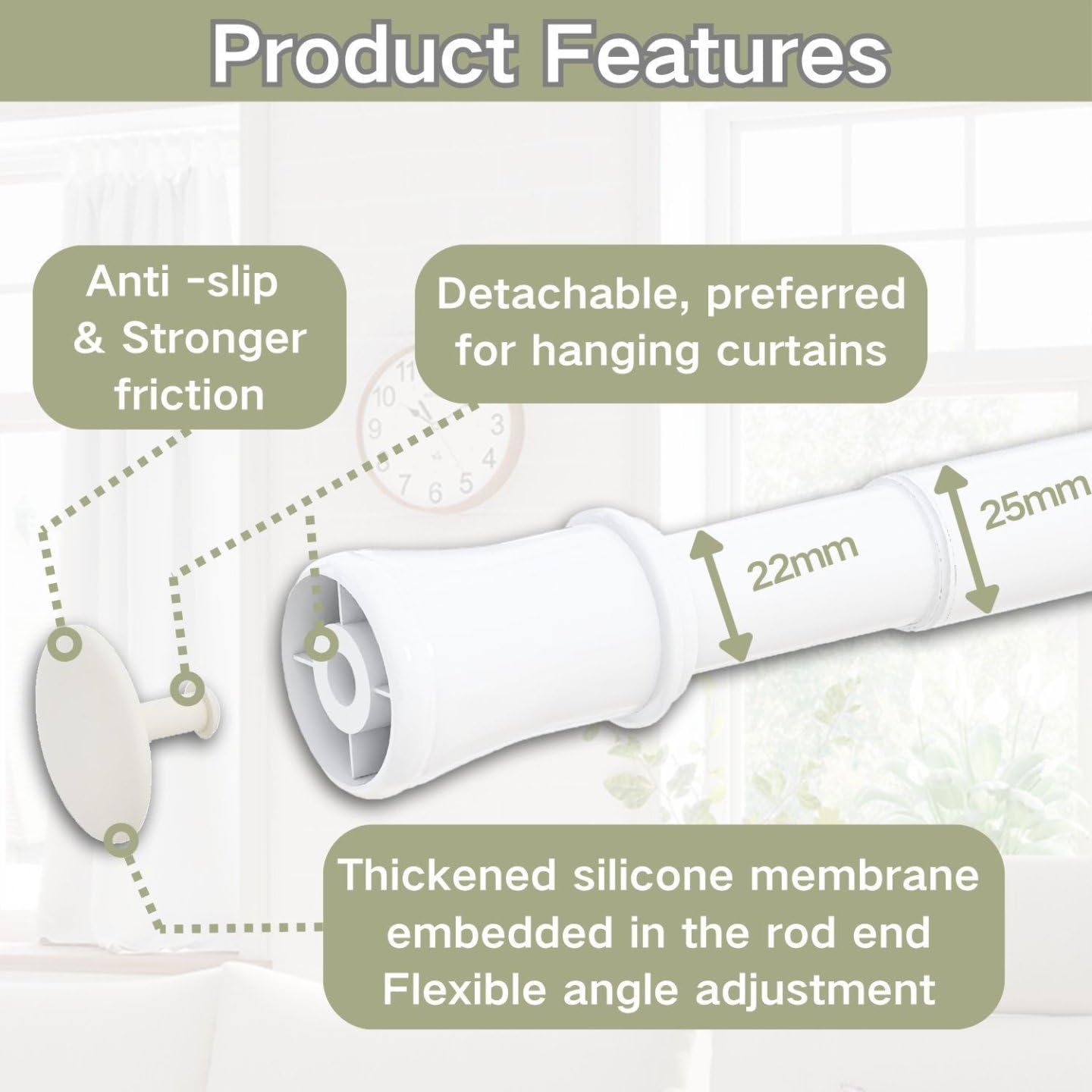 Detalle 2 de Extendable Curtain Pole Telescopic 69–90 cm 🚪