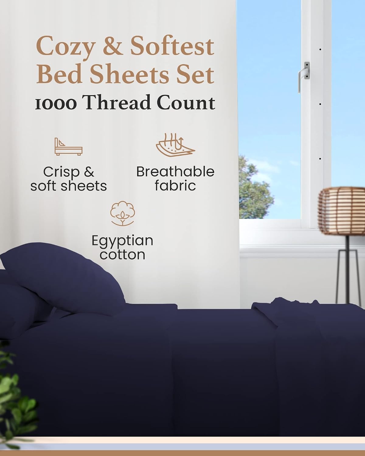 Detalle de Good Sleep Bedding Th-GS-WH-42 King Sheets, Egyptian Cotton, 1000 Thread Count