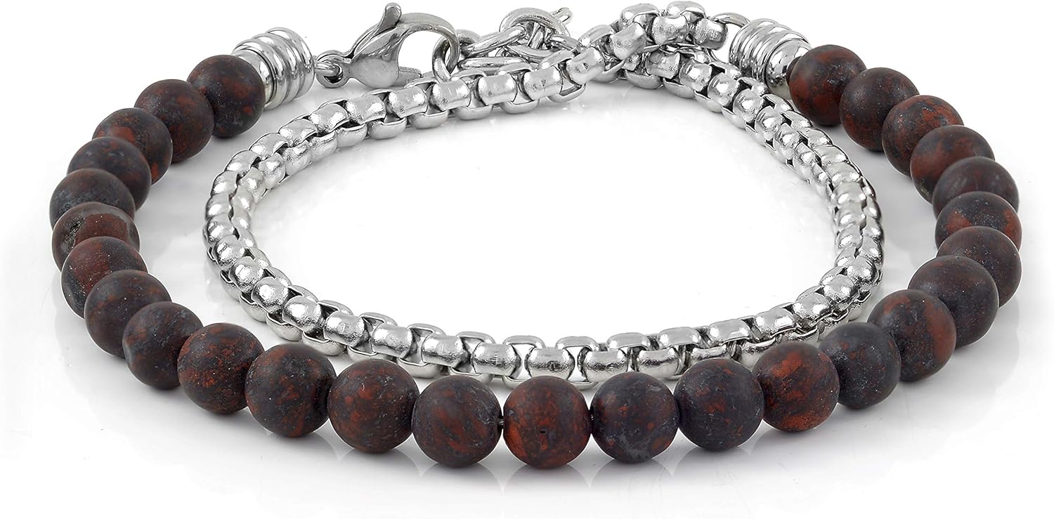 Thumbnail 6 de 10:10 Bracciale Unisex Pietre Naturali 6 mm – Catena Veneziana in Acciaio Inox Lucida, Made in Italy
