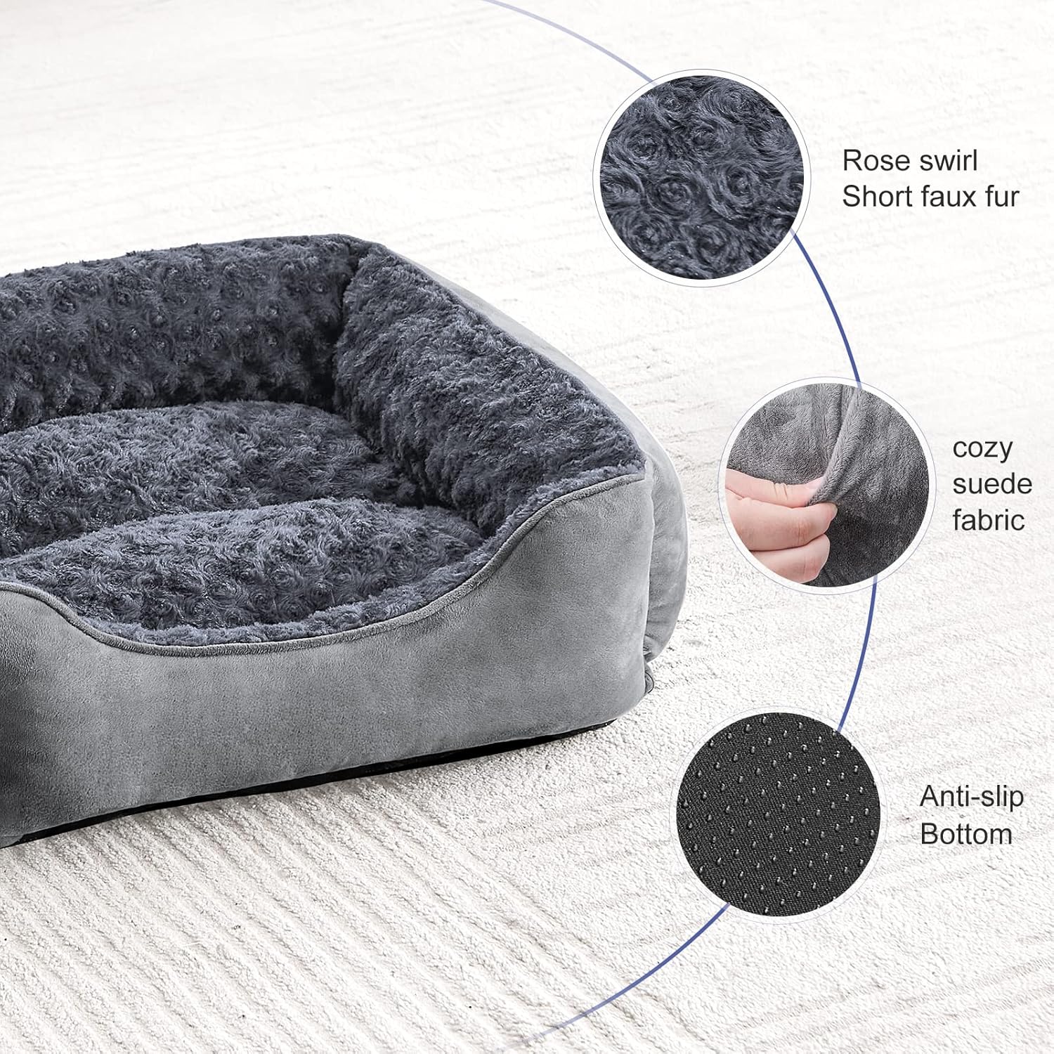 Thumbnail 2 de JOEJOY Panier chien lit avec coussin déhoussable lavable antidérapant pour petit chien (51x48x18 cm) – Gris, S