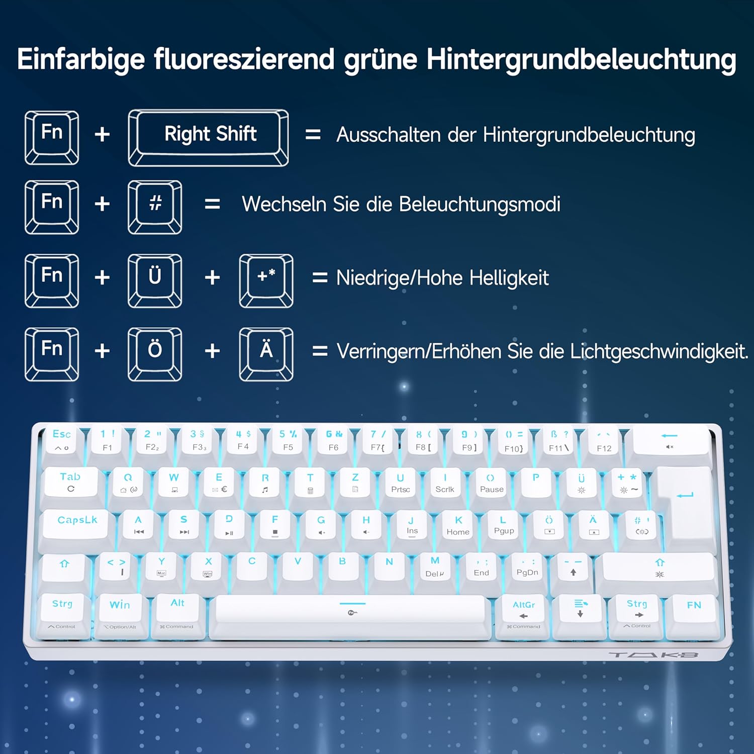 Detalle 2 de TMKB T61SE mechanische Gaming‑Tastatur, deutsches QWERTZ