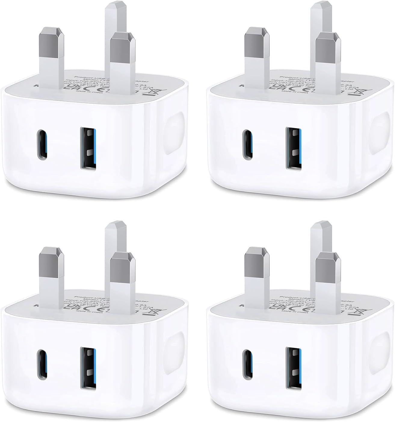 Imagen de USB C Fast Charge Plug 4-Pack: UK Dual Port USB-A & USB-C Charger Adaptor en OfertitasTOP