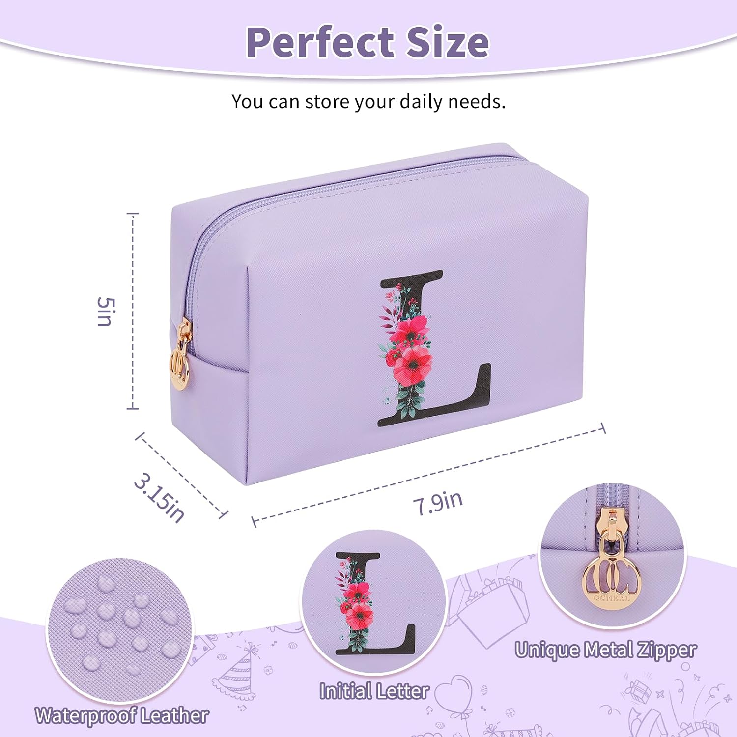 Detalle 2 de Personalized Makeup Bag, 7.9 x 3.1 x 4.9 in