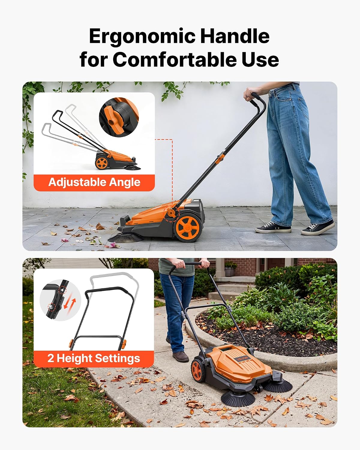 Detalle 2 de VEVOR S13-001A Walk-Behind Floor Sweeper, 25.6-Inch, 5-Gallon