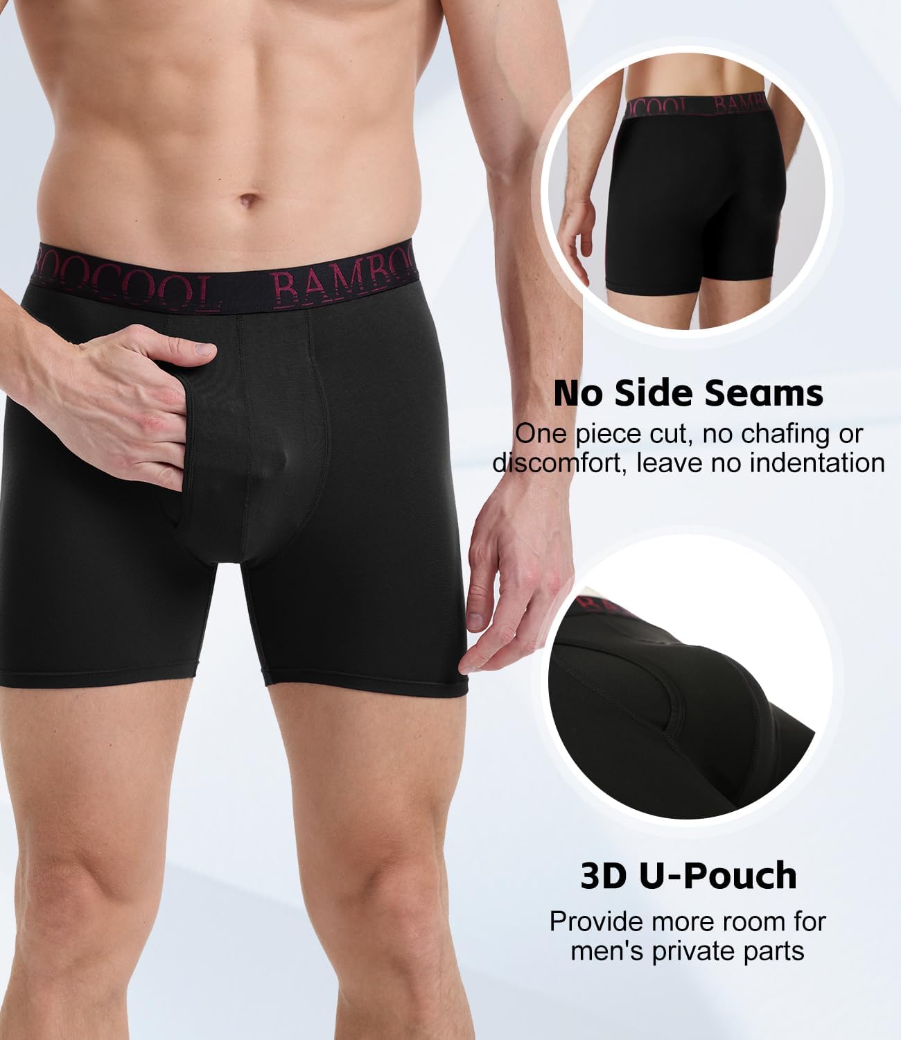 Detalle de BAMBOO COOL Ultra ComfortSoft Boxer Briefs for Men — Moisture-Wicking, Breathable, No Ride Up (Multi-Pack)