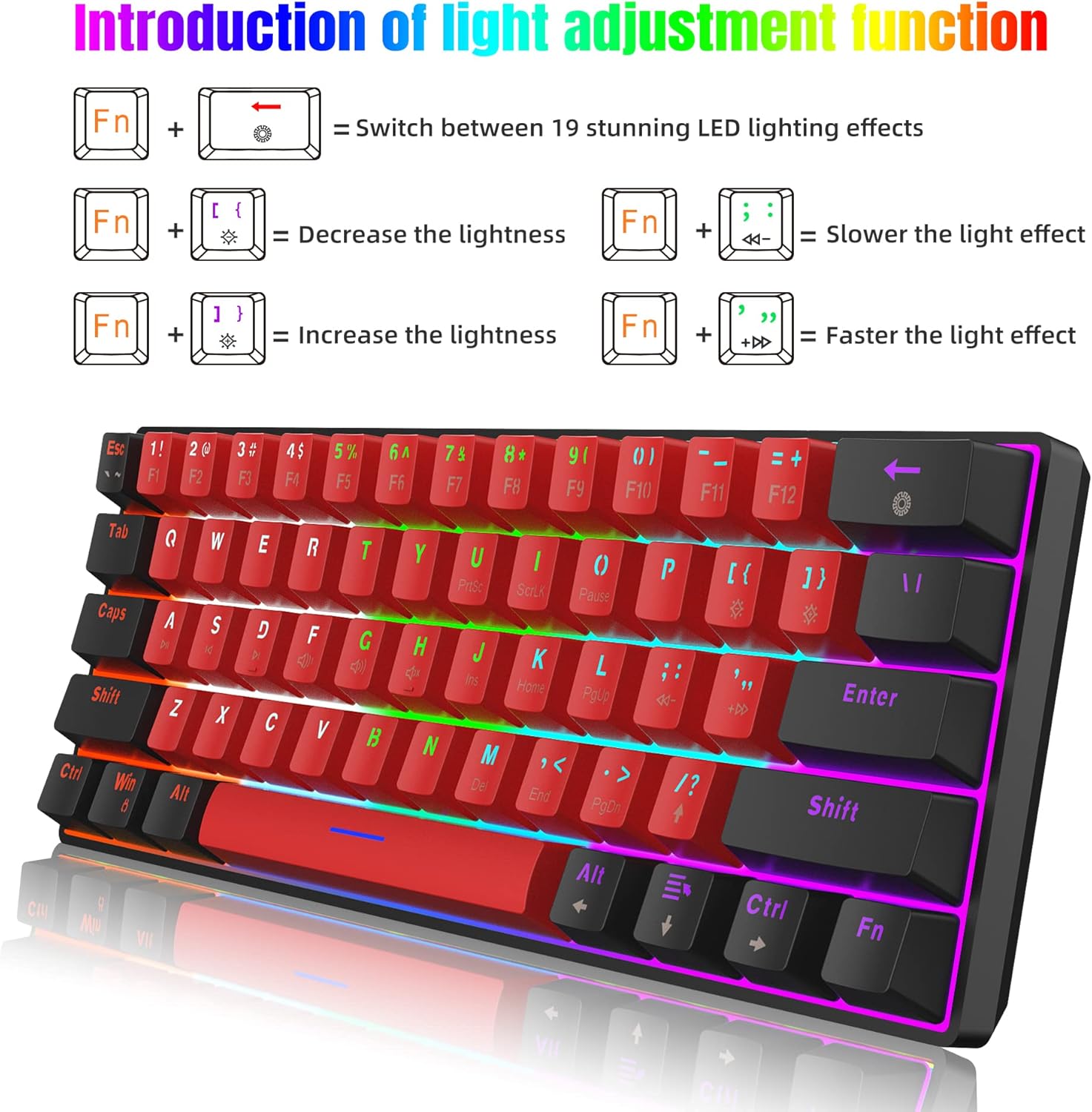 Thumbnail 2 de Snpurdiri 60% Compact Mechanical Gaming Keyboard (Red switches) – USB-C wired, UK layout, RGB backlit