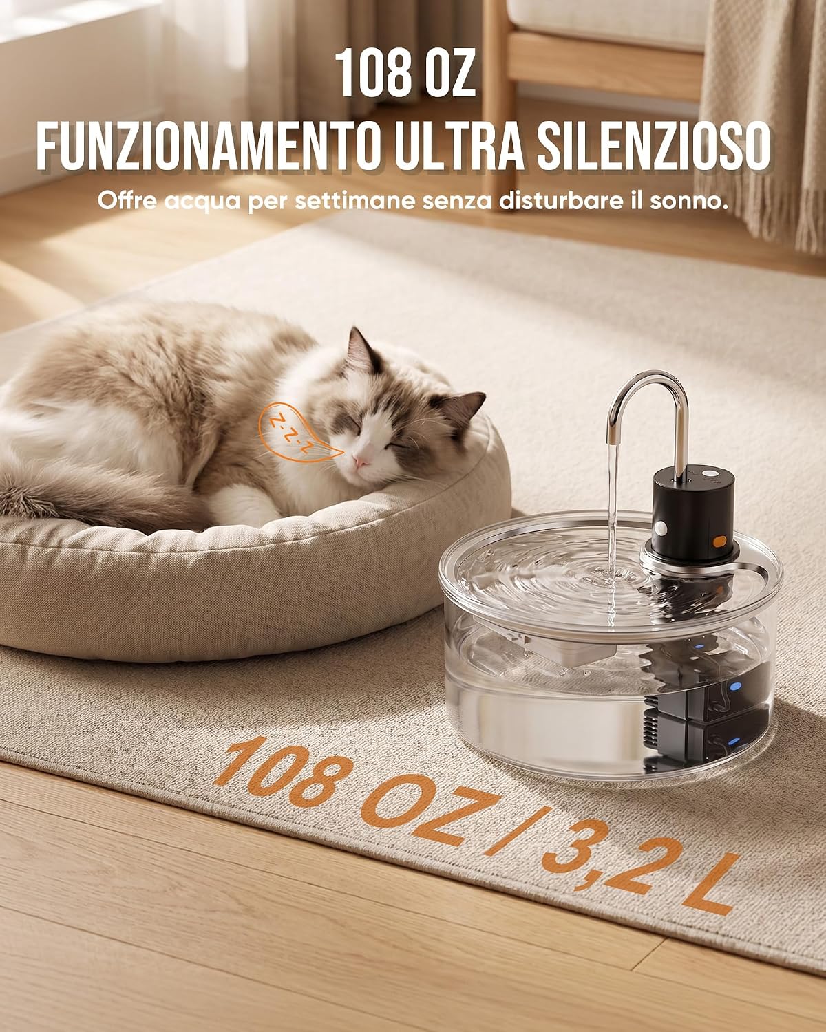 Thumbnail 5 de Tomxcute Fontanella per Gatti 3,2L in Vetro con Sensore e Batteria da 5000mAh