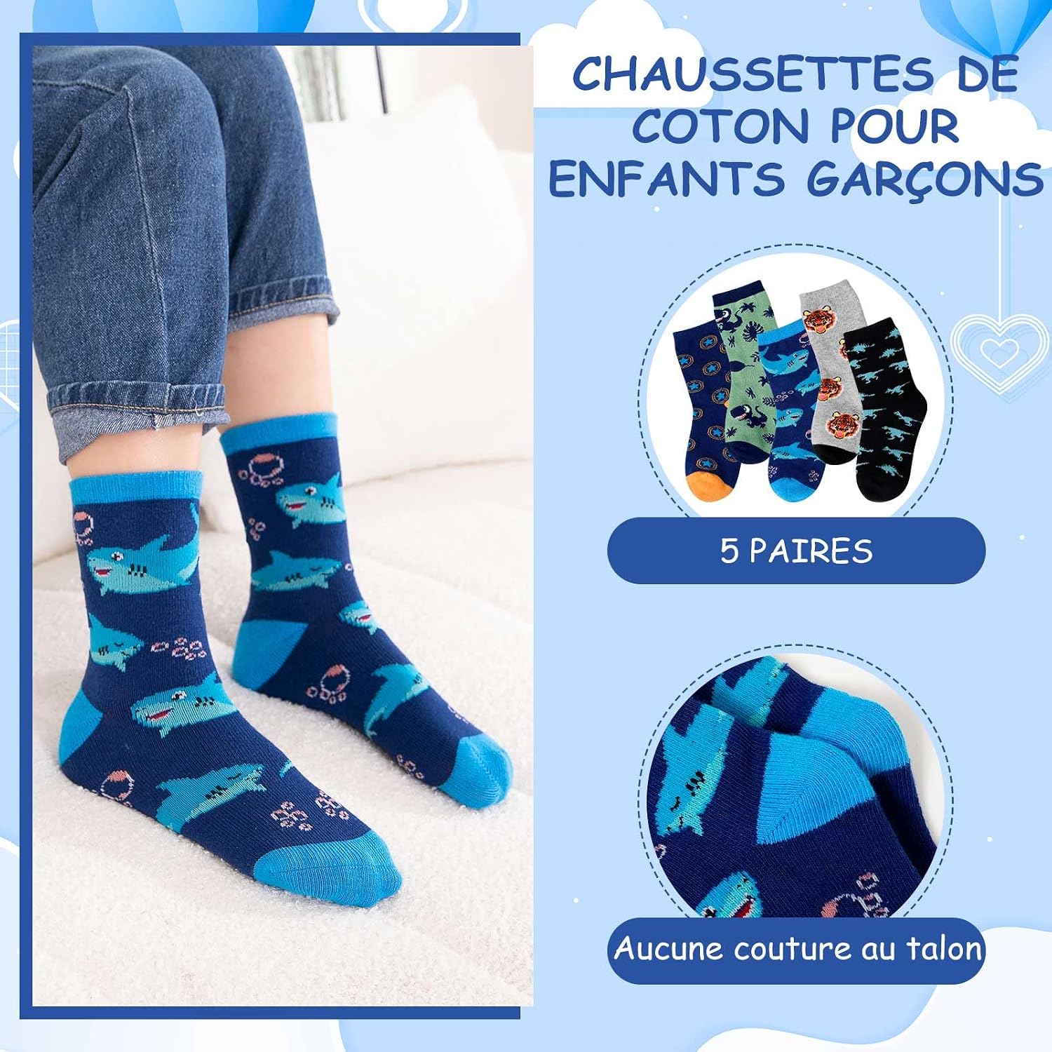 Detalle 2 de LOFIR Chaussettes en coton pour garçons 5 paires