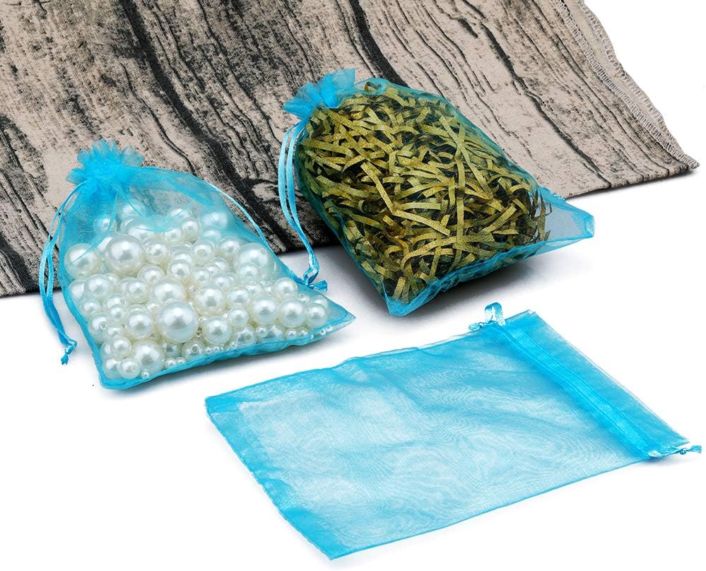 Detalle de G2PLUS Lake Blue Organza Gift Bags (13x18 cm) – Clear Mesh Pouches, 100 Pack
