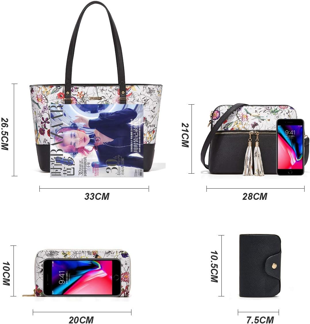 Thumbnail 4 de YTL Damen Handtasche Tote Shopper Großes 4-teiliges Set – Tasche, Umhängetasche, Geldbörse, Kartenhalter