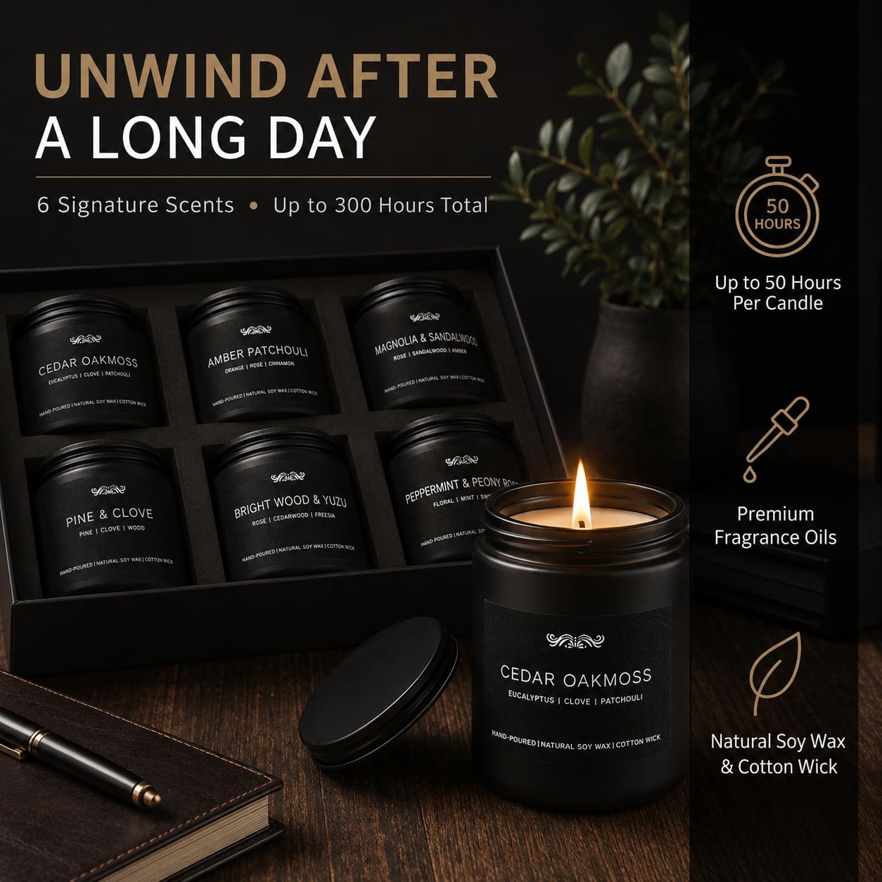 Detalle de 6 Pack Candles for Home: Scented Aromatherapy Gift Set for Men