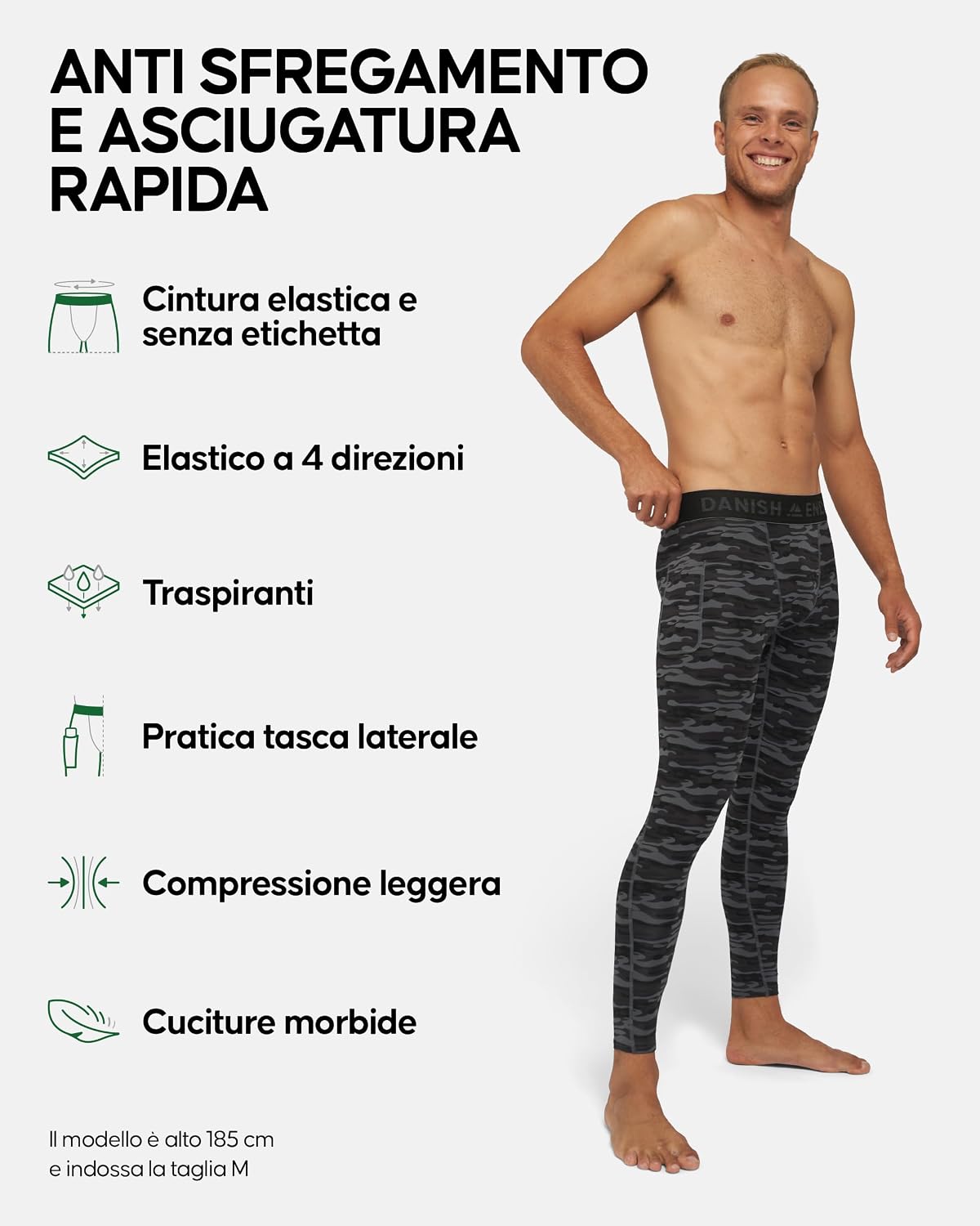Thumbnail 1 de DANISH ENDURANCE Pantaloni Compressione: leggings sportivi uomo traspiranti a rapida asciugatura (2 paia)