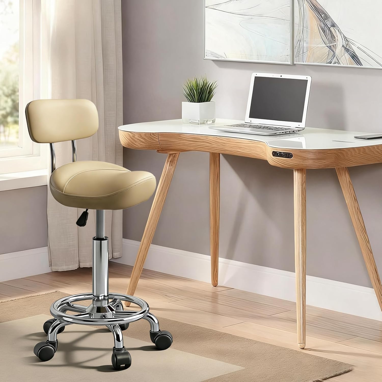 Thumbnail 6 de Timbertouch MAYCAV5 Adjustable Saddle Stool with Backrest, Khaki PU Leather