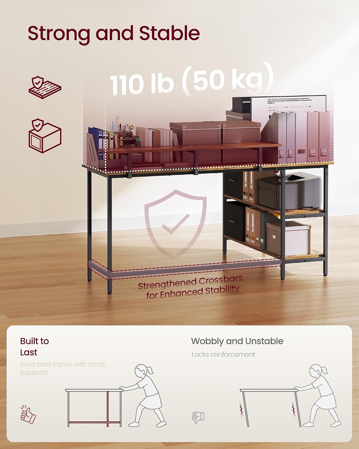 Detalle 2 de VASAGLE LWD129K101 L-Shaped Computer Desk with 2 Drawers and Monitor Stand