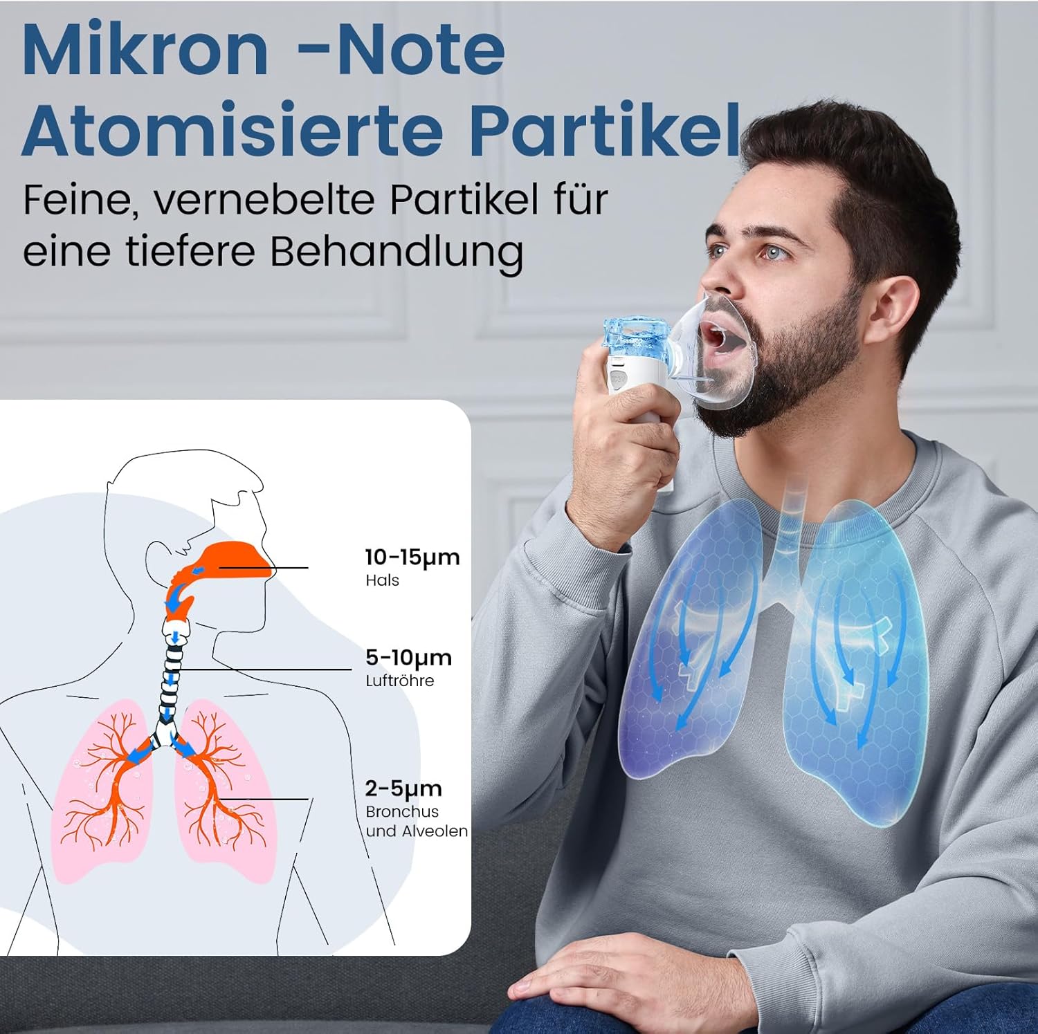 Thumbnail 1 de Tragbares Ultraschall-Inhaliergerät für Kinder & Erwachsene (85 g) – 2 Zerstäubungsstufen, leise, mit Reinigungsmodus