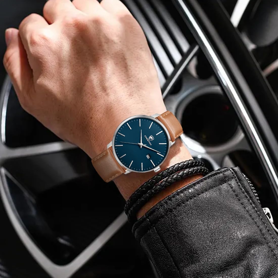 Thumbnail 5 de CHEETAH Minimalistische Herren-Armbanduhr mit Analog-Quarz, 3 ATM und Lederarmband