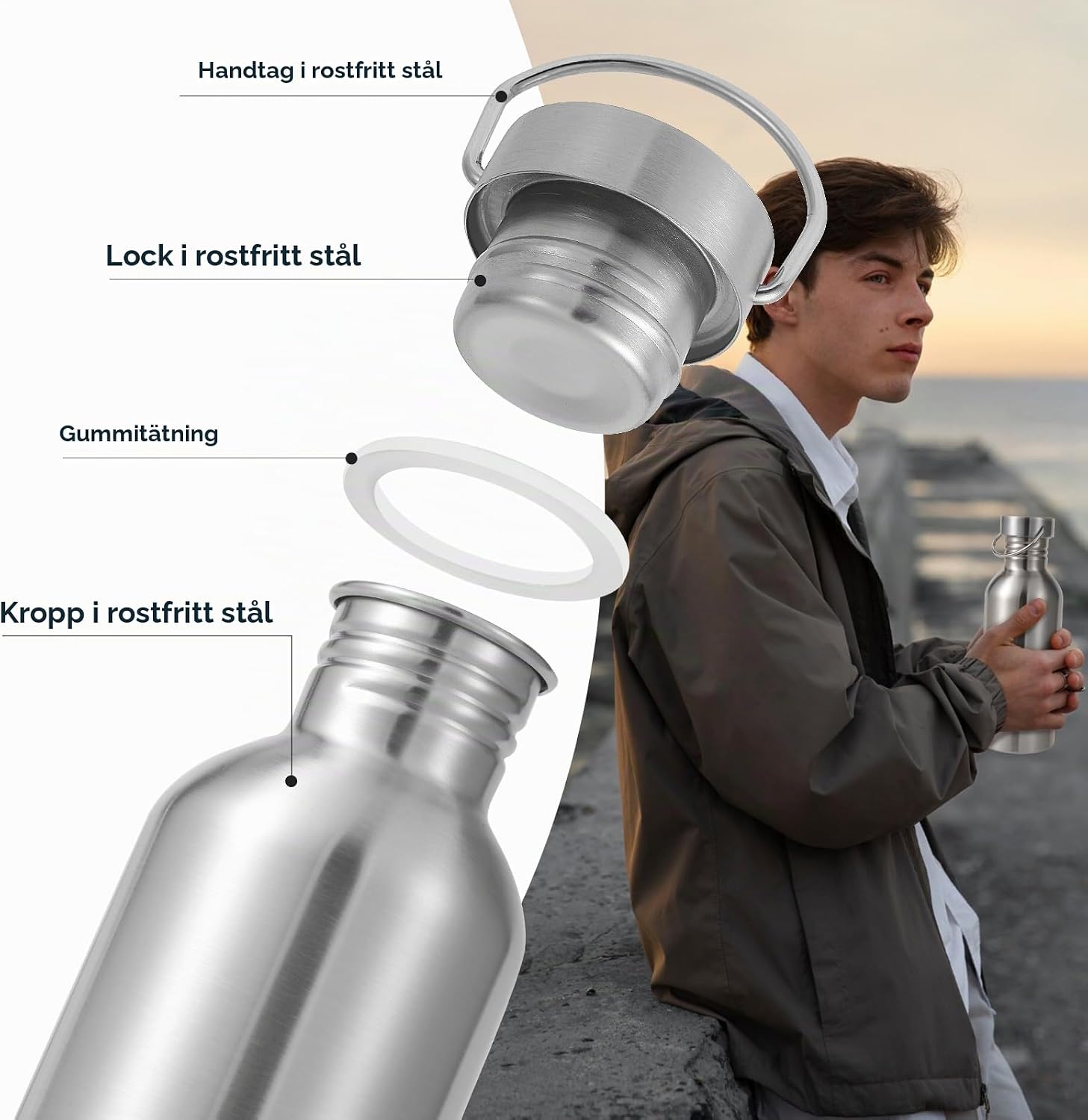 Detalle 1 de Volhoply Volhoply-DCB vattenflaska 600 ml, 2-pack i rostfritt 18/8-stål