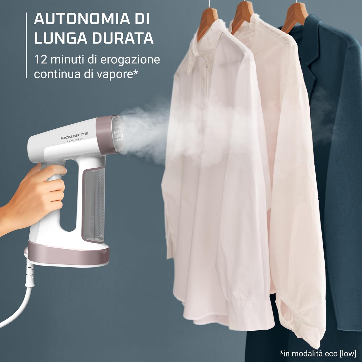 Detalle de Rowenta Pure Force DR8720F0, ferro da stiro 2-in-1 verticale e orizzontale con vapore rapido
