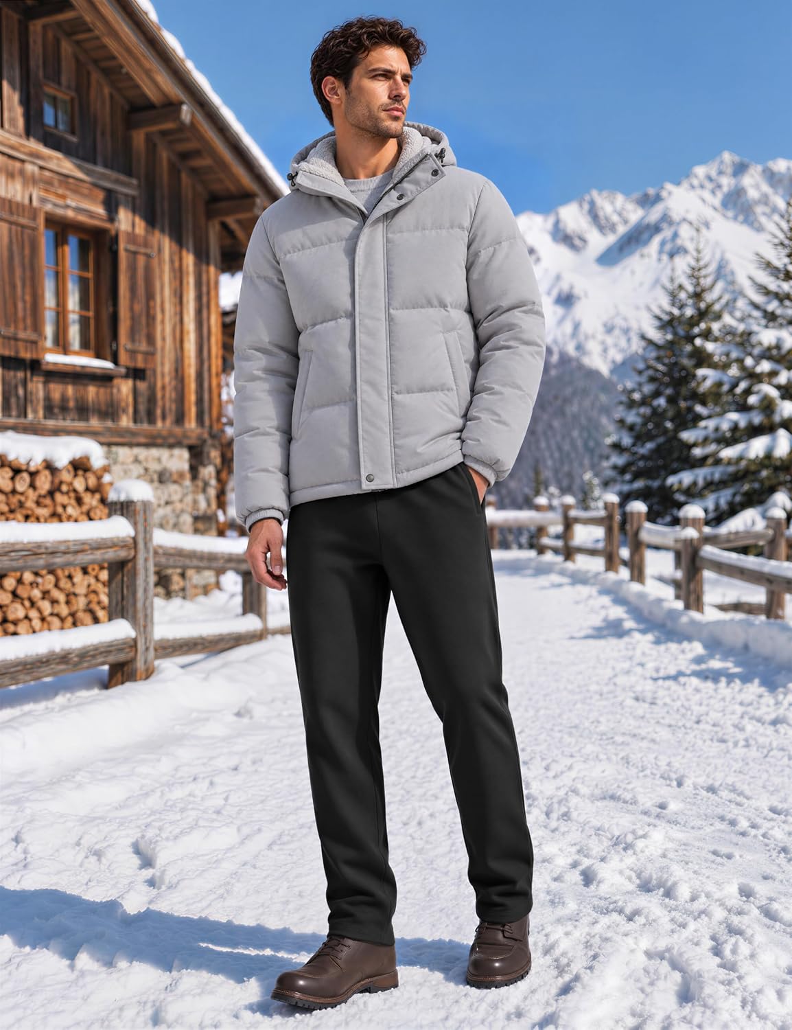 Detalle 2 de MAGCOMSEN Men's Sherpa-Lined Sweatpants, Heavyweight Fleece Joggers with 3 Pockets