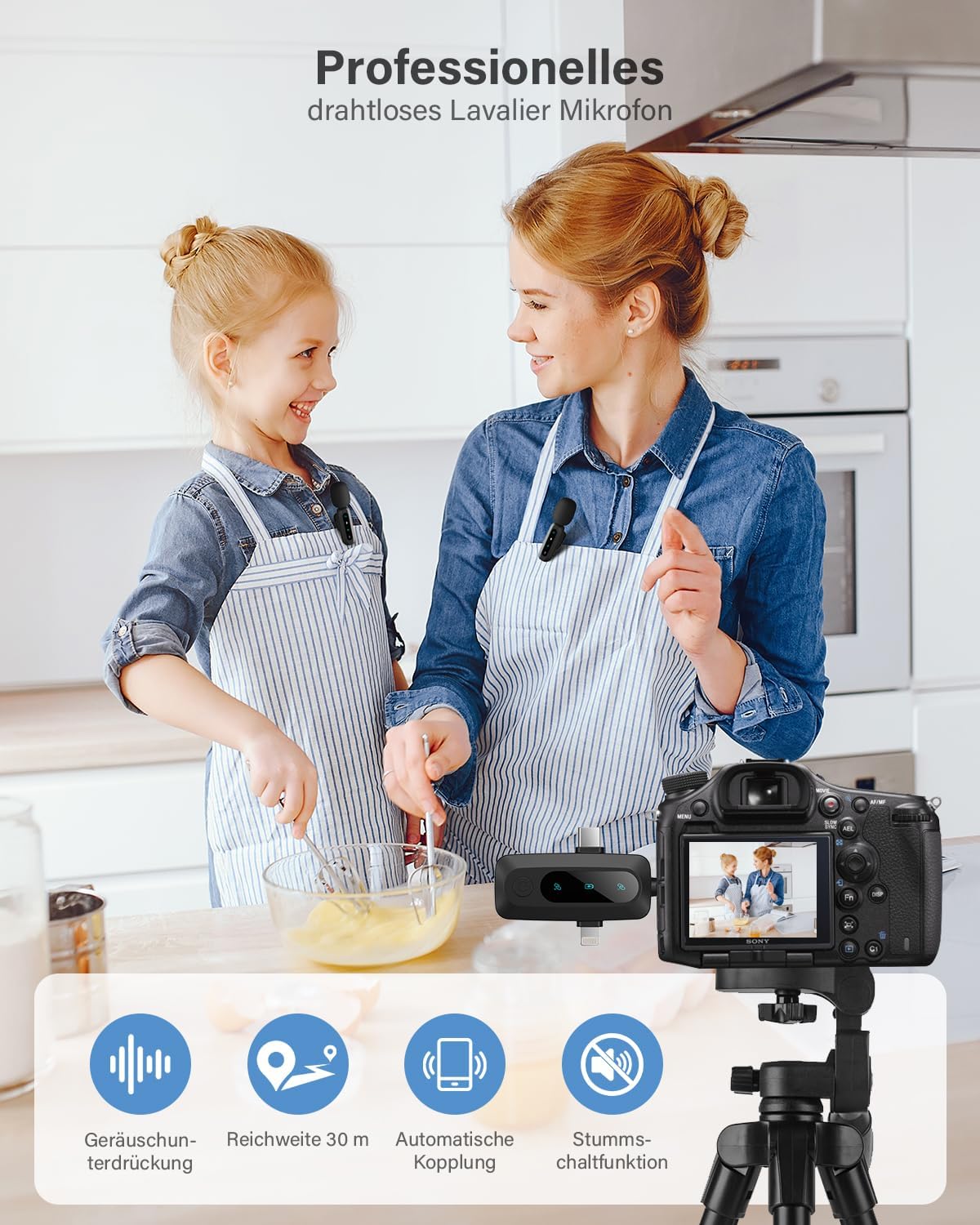 Thumbnail 1 de WARM BOX Kabelloses Lavalier-Mikrofon für iPhone, iPad & Android (2er-Set) – Auto-Pairing, Rauschunterdrückung, Stummschaltung