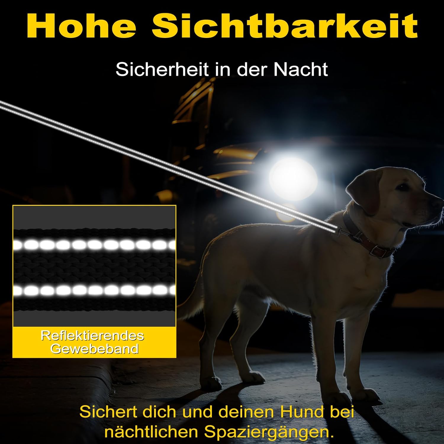 Thumbnail 5 de X XBEN Gumierte reflektierende Hundeleine 20 mm – 2,2 m mit bequemen Griff (Nylon), Orange