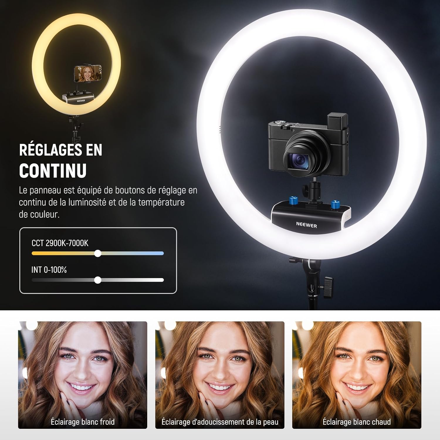 Thumbnail 3 de NEEWER RP18B Pro – Light Anneau 18" ultra fine avec trépied, contrôle Bluetooth via APP et obturateur à distance