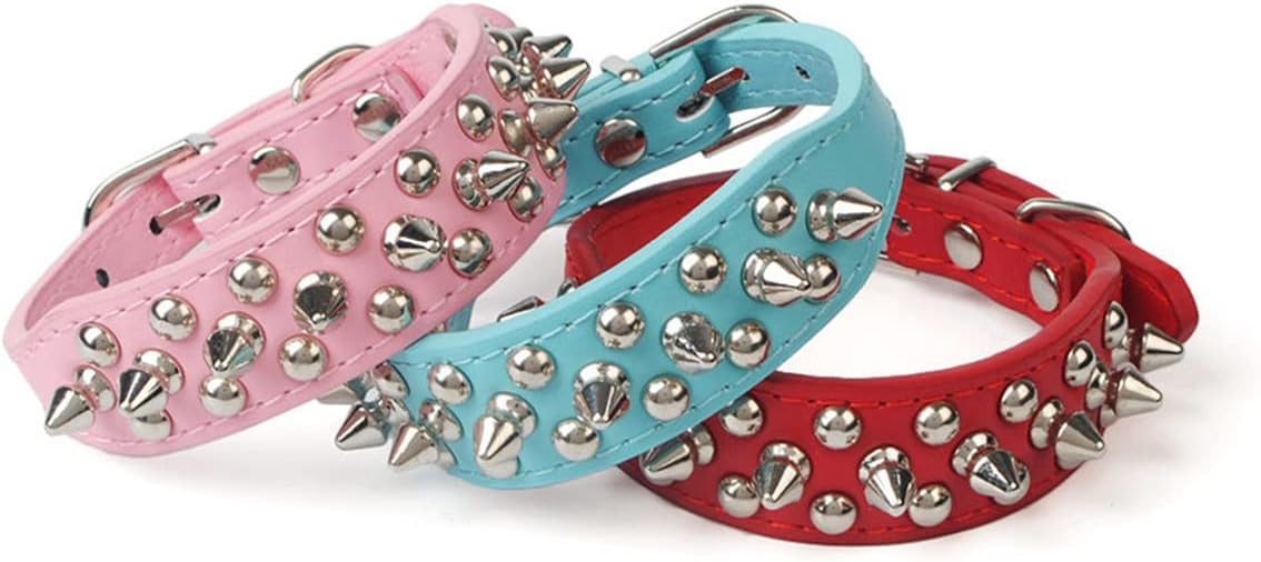 Thumbnail 4 de Spiked Dog Collars Studded Leather Rivet Puppy Collar (Adjustable) in Red
