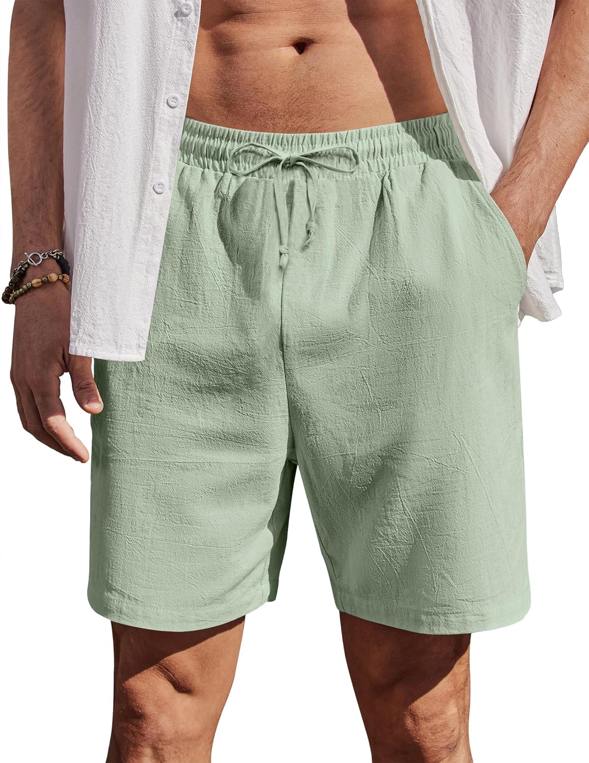 Thumbnail 6 de COOFANDY Short décontracté pour homme en coton – pantalon court plage avec élastique et poches